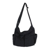 TIAASTAP Canvas Messenger Bag, Large Hobo Crossbody Bag with Multiple Pockets, Hobo Casual Bags Canvas Shoulder Tote Bag for Women and Men (A Black)